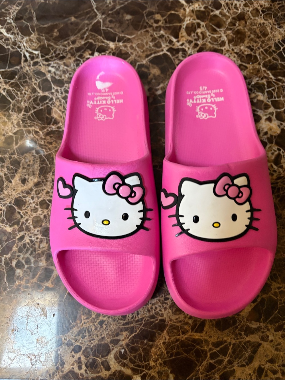 Hello Kitty Pink Slide Sandals with Character Faces.